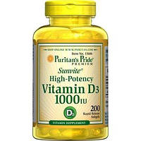 Витамин Д3, Vitamin D3, Puritan's Pride, 1000 МЕ, 200 капсул (PTP-15606)