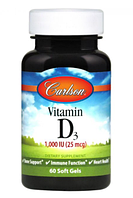 Вітамін Д, Vitamin D, Carlson Labs, 1000 МО, 60 гелевих капсул (CAR-14500)