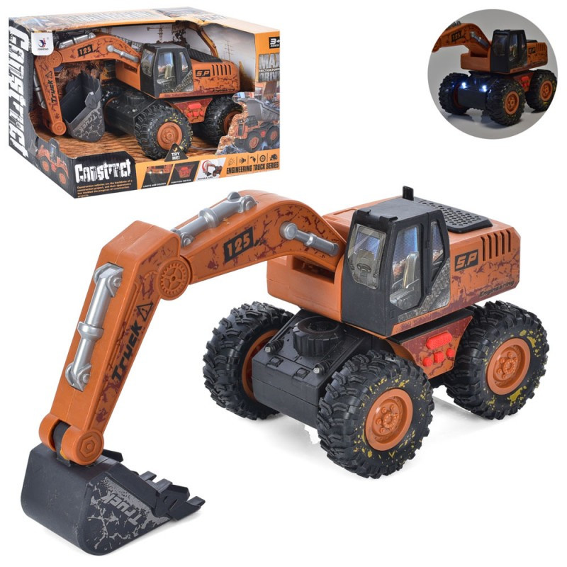 1189-11 Будівельна техніка екскаватор, інерційний, гумові колеса, музика, світло, батарейки-таблетки,