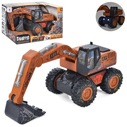 1189-11 Будівельна техніка екскаватор, інерційний, гумові колеса, музика, світло, батарейки-таблетки,, фото 1