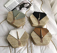 Новинка! Женская мини сумочка клатч плетеная соломенная маленькая сумка шестигранная