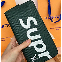 Новинка! Кошелек Клатч Louis Vuitton 61702 на кнопке Supreme Тёмно-Зелёный