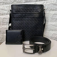 Мужской подарочный набор кожаная сумка планшетка + кожаный кошелек + кожаный ремень PRO_2200
