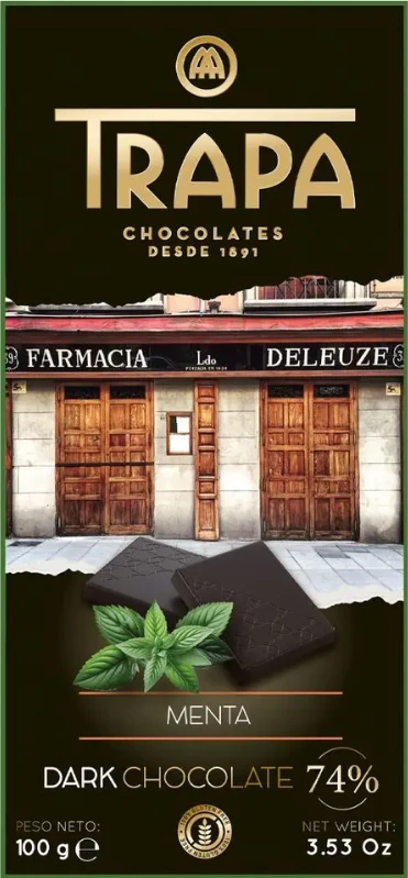 Шоколад Чорний з М'ятою Trapa Choco Dark 74% MENTA 100 г Іспанія, фото 1