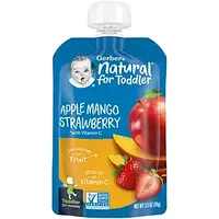 Gerber, Натуральное для малышей от 12 месяцев, яблоко, манго и клубника с витамином C, 99 г (3,5 унции) в в