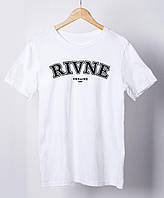 Необычный оригинальный подарок женская футболка с патриотическим принтом "RIVNE Ukraine 1283" белая PRO_330