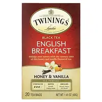 Twinings, English Breakfast, черный чай, мед и ваниль, 20 чайных пакетиков 40 г (1,41 унции) в Украине