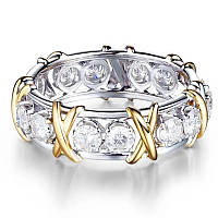Кольцо женское роскошное колечко под серебро и золото с белыми фианитами Twist р. 17.5