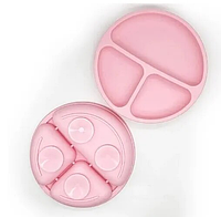 Круглая детская тарелка силиконовая секционная на присоске для детей Розовая