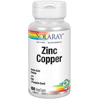 Микроэлемент Цинк Solaray Zinc Copper 100 Veg Caps XE, код: 7520143