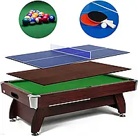 Hop-Sport Stół Bilardowy Spływowy Vip Extra 7 Ft Wiśnia Zielony Z Nakładką Ping-Pong Blat (VE7FT77)