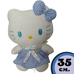 М'яка плюшева іграшка Хеллоу Кітті фігурка Hello Kitty лялька в картатій сукні Masyasha Колір біло-блакитний 35см. НK35-01