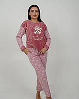 Пижама женская теплая махровая новогодняя (кофта и брюки ) Pijamoni Wellsoft Турция