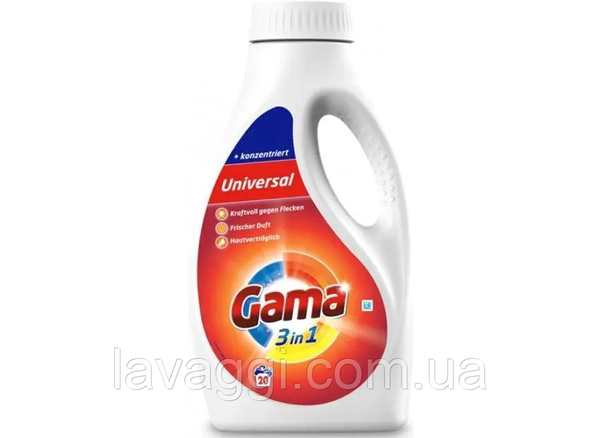 Гель для прання Gama 3in1 універсальний на 20 прань 1 л, фото 1