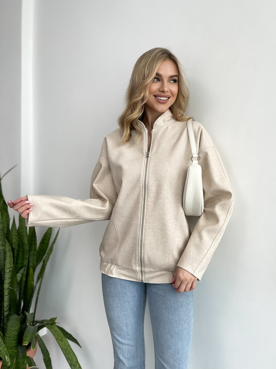 Кашеміровий бомбер, розмір 46-48, колір бежевий, фото 1