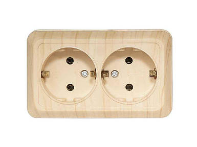 Розетка електрична Подвійна з заземленням Opera 2808 (Сосна) ТМ LUXEL FG