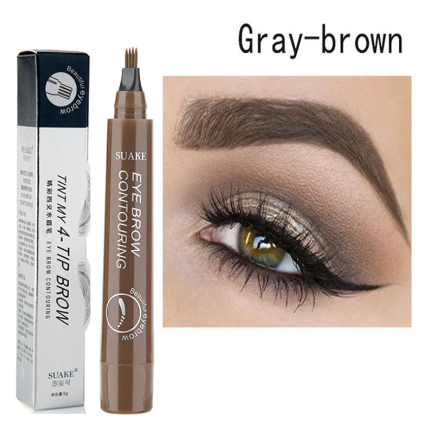 Тинт маркер для брів Tint My 4-TIP BROW, ефект тату, водостійкий, темно-коричневий. Сірий, фото 1