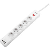 Сетевой фильтр питания 2E 5XSchuko, 3G*1.5мм, 3*USB-A, 2м, white (2E-SP515M2USBWH) e