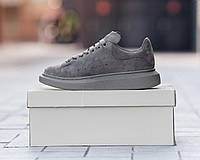 Кросівки замшеві Alexander McQueen Dark Grey / Маквіни замшеві темо сірі з сірою підошвою