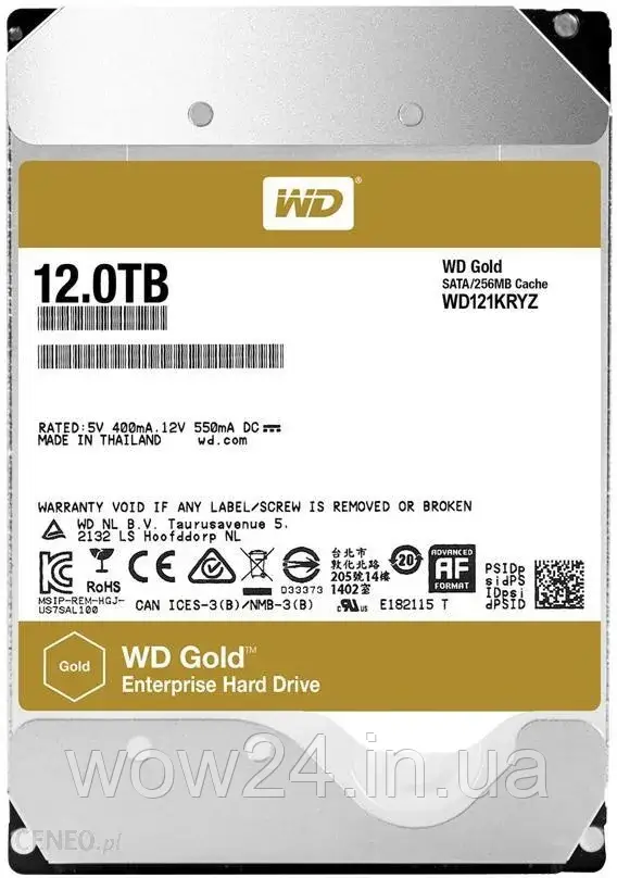 Диск WD 12TB 7200obr. 256MB Gold (WD121KRYZ)