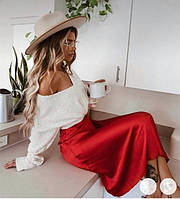 Женственная красная приталенная юбка на резинке длины ниже колена из приятного к телу шелка Armani