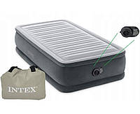 Надувная односпальная кровать Intex 64412 со встроенным электронасосомсом (размер 191x99x42 см, серый)