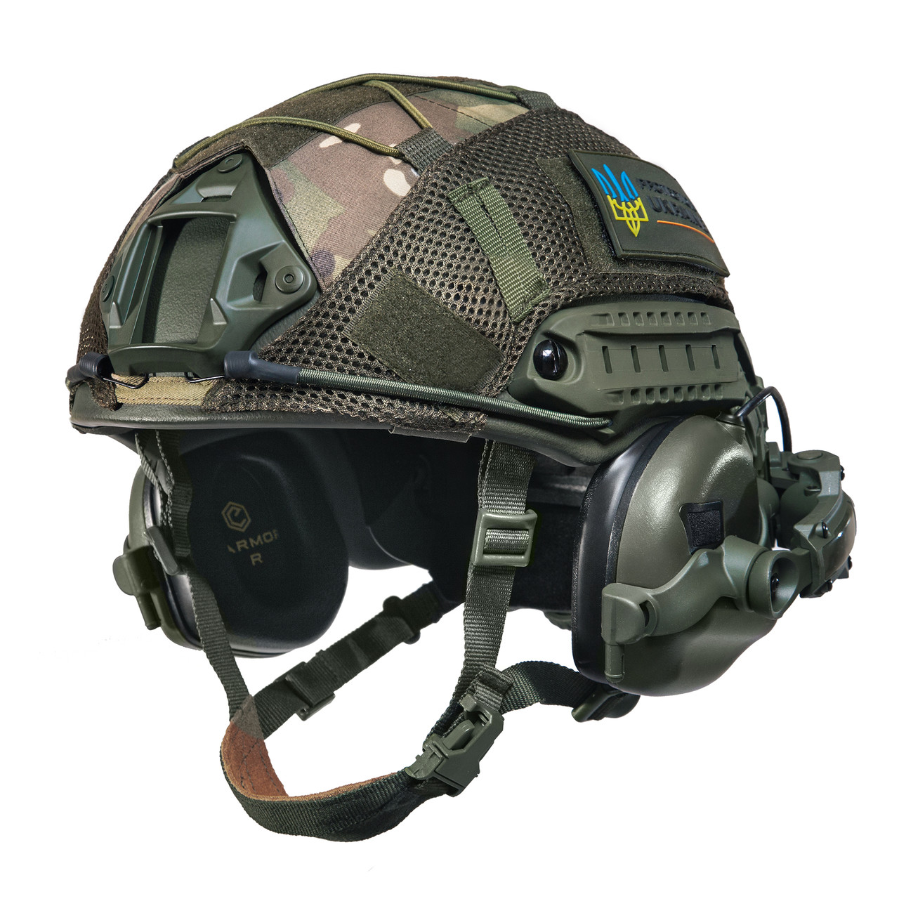 Шолом тактичний Fast Helmet NIJ IIIA + Навушники Earmor M31 MOD3 з чебурашкою + кавер