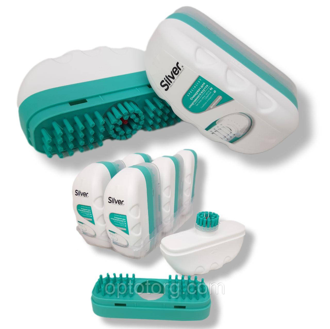 Сільвер Silver чистяча губка і щітка з рідиною очищувача для спортивного взуття 80 мл, фото 1