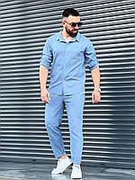 Комплект Рубашка + штаны Лён (Светло-синий) мужской летний