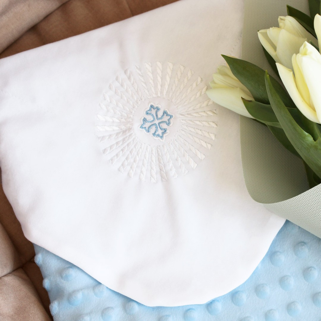 Крижмо Ladan з мінкі плюшу подвійна з вишивкою 90х80 см Блакитний (KR9-Promeniblakytna), фото 1