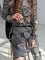 Сумка женская седло Christian Dior черная в серебре Диор