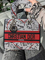 Сумка Леди Диор серая текстильная с сердцем Кристиан Диор Christian Dior