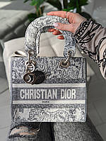 Сумка Леди Диор серая текстильная тигр Кристиан Диор Christian Dior