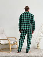 Топ! Пижама для мужчин COSY из фланели (штаны+футболка+рубашка) клетка зелено/черная