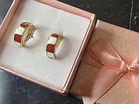 Жіночі сережки-конго (кільця) Xuping позолота 18К з емаллю позолочені В картонній Коробочці