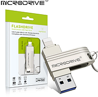 Флешка металлическая 2в1 128ГБ USB-Lightning для Apple iPhone, iPad, компьютера MICRODRIVE A1 128GB Серебро
