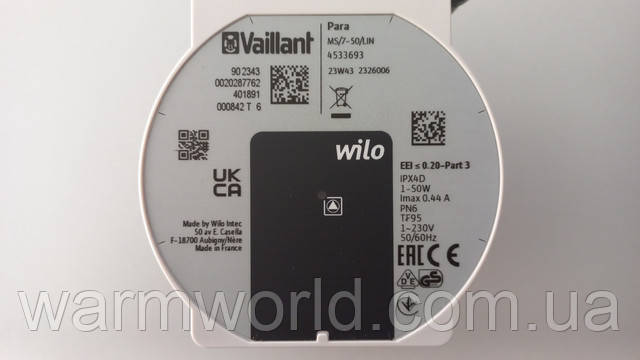 Para MS/7-50/LIN 4533693 23W43 2326006 902343 0020287762 401891 000842 T 6 EEI<0.2-Part 3 IPX4D 1-50W Imax 0.44A PN6 TF95  50/60 Hz Made by Wilo Intec 50 av E.Casella F-18700 Aubigny/Nere Made in France