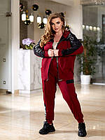 Прогулочный спортивный женский костюм бордовый со стразами VM/-542