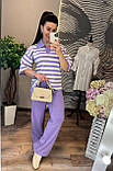 Трикотажний костюм жіночий кофта в смужку з укороченими рукавами та штани, фото 5