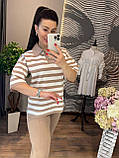 Трикотажний костюм жіночий кофта в смужку з укороченими рукавами та штани, фото 4