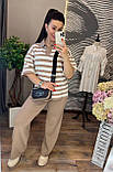 Трикотажний костюм жіночий кофта в смужку з укороченими рукавами та штани, фото 2