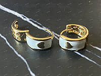 Жіночі позолочені сережки-кільця (конго) Xuping позолота 18К з білою емаллю