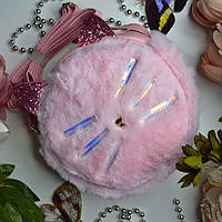 Детская сумка из меха в форме котика круглая размер 17х17х7см Розовый