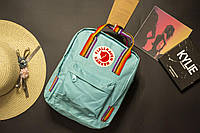 Рюкзак Fjallraven Kanken MINI с радужными ручками голубой размер 27*21*10 (7L)