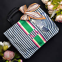 Летняя женская сумка квадратная ярких цветов "АА" (Зебра, зелена смужка) Размер: 39х15х30 см