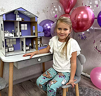 Кукольный Домик трехэтажный с балконом и мансардой "TREE HOUSE" Окрашен в фиолетовый цвет, МДФ
