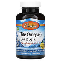 Carlson Elite Omega-3 Plus D & K 60 капсул HS