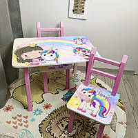 Столик 2 стільчика дитячий 1-5 рочків Єдиноріжки, для малювання, ігор