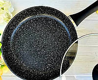 Сковорода с крышкой 22 см темный гранит UNIQUE UN-5144 | Антипригарная сковорода | Гранитная сковорода