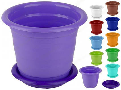 Квітковий горщик круглий з підставкою, діаметр 140 мм, об’єм 0,7 л, мікс кольорів